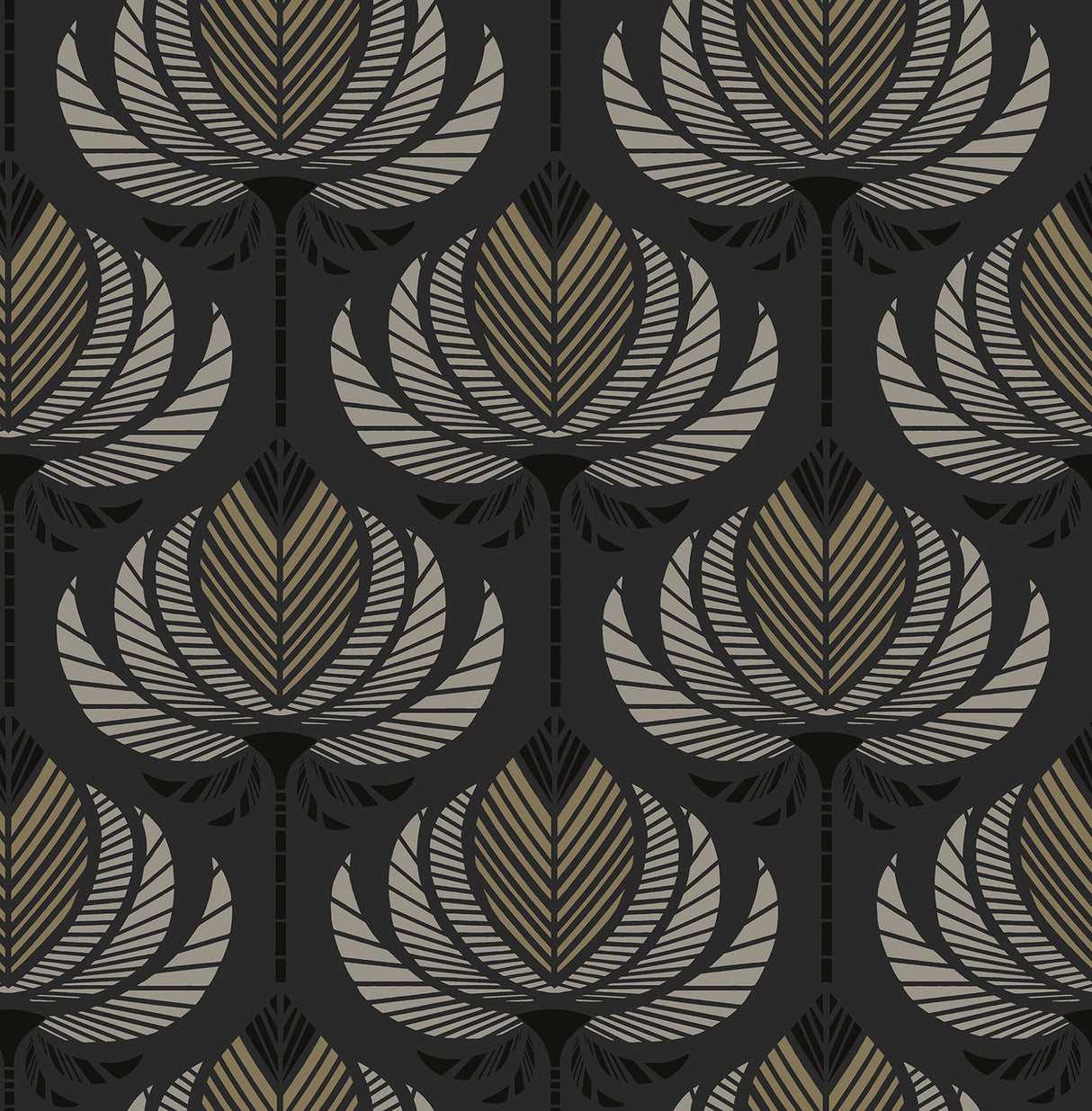 Ferrenby Black Floral Fan Wallpaper - 4198-27833 by A-Street Prints