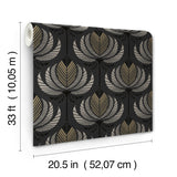 Ferrenby Black Floral Fan by A-Street Prints Modern Metallic Lotus Fan Wallpaper - 4198-27833