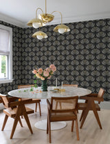 Ferrenby Black Floral Fan by A-Street Prints Modern Metallic Lotus Fan Wallpaper - 4198-27833