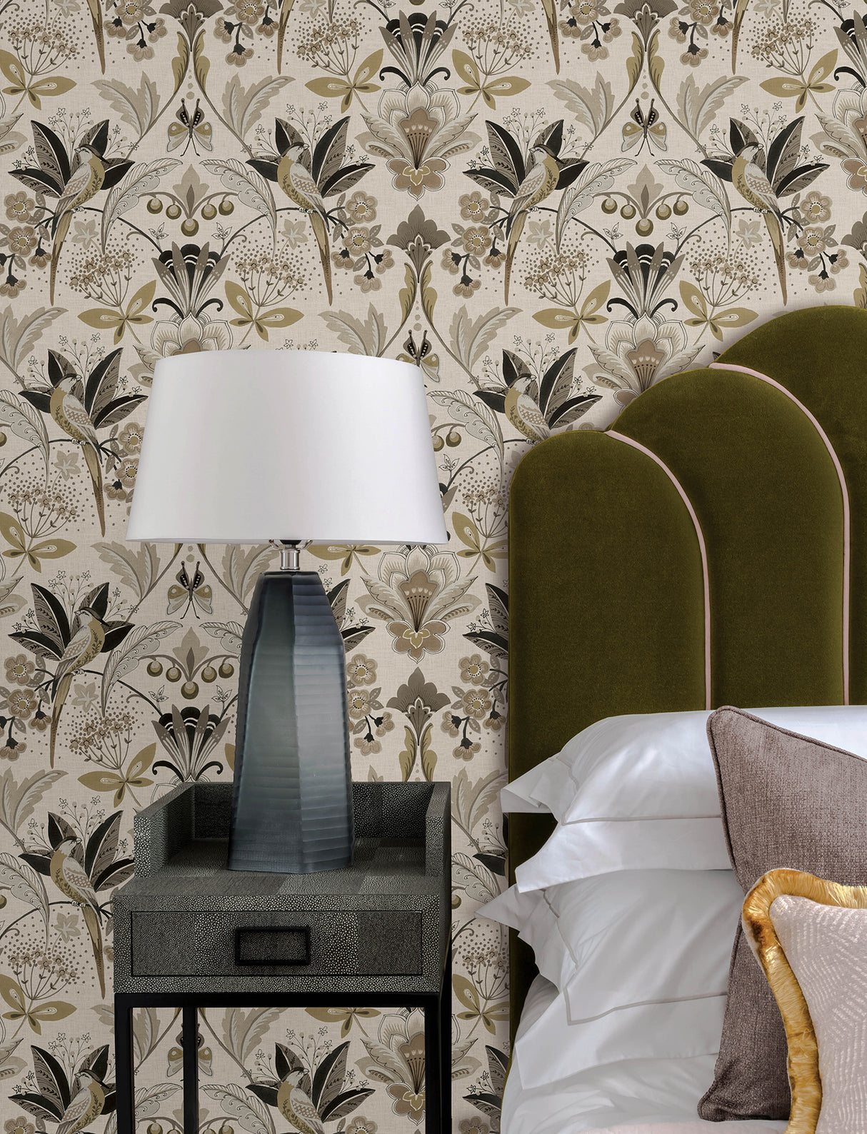 Bernadette Black Garden Wilderness Bohemian Illustrative Birds and Butterflies Damask Non Woven Wallpaper by A-Street Prints - 4198-27834