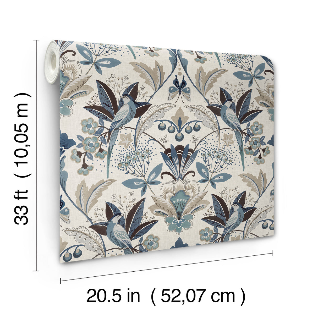 Bernadette Blue Garden Wilderness by A-Street Prints Bohemian Bird Damask Wallpaper - 4198-27835