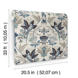 Bernadette Blue Garden Wilderness by A-Street Prints Bohemian Bird Damask Wallpaper - 4198-27835