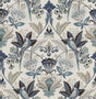 Bernadette Blue Garden Wilderness Wallpaper - A-Street Prints 4198-27835 - Blue and taupe bohemian bird and floral damask pattern on a white linen-textured background