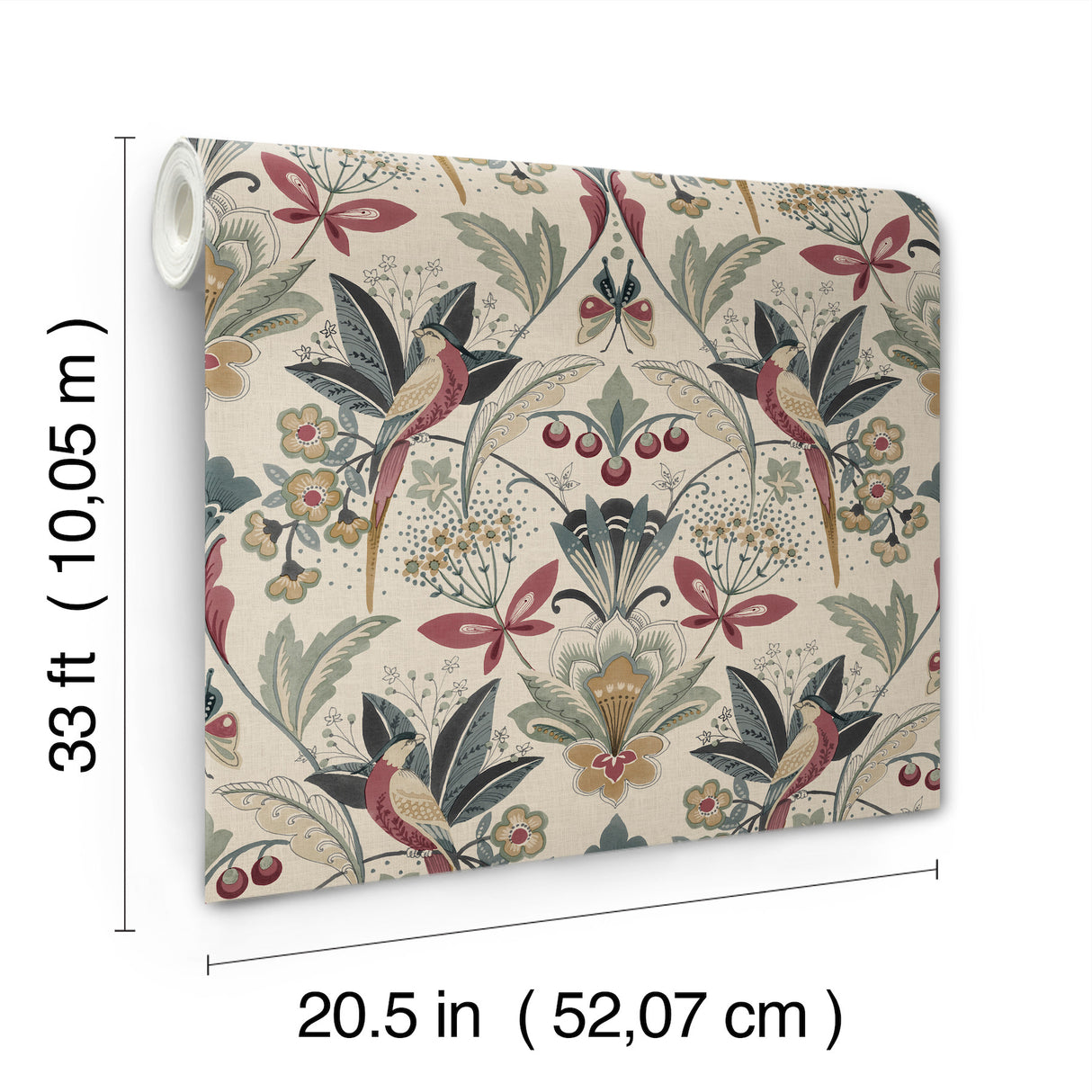 Bernadette Merlot Bohemian Garden Wilderness Bird and Botanical Damask Unpasted Non Woven Wallpaper by A-Street Prints Moderne Deco - 4198-27836