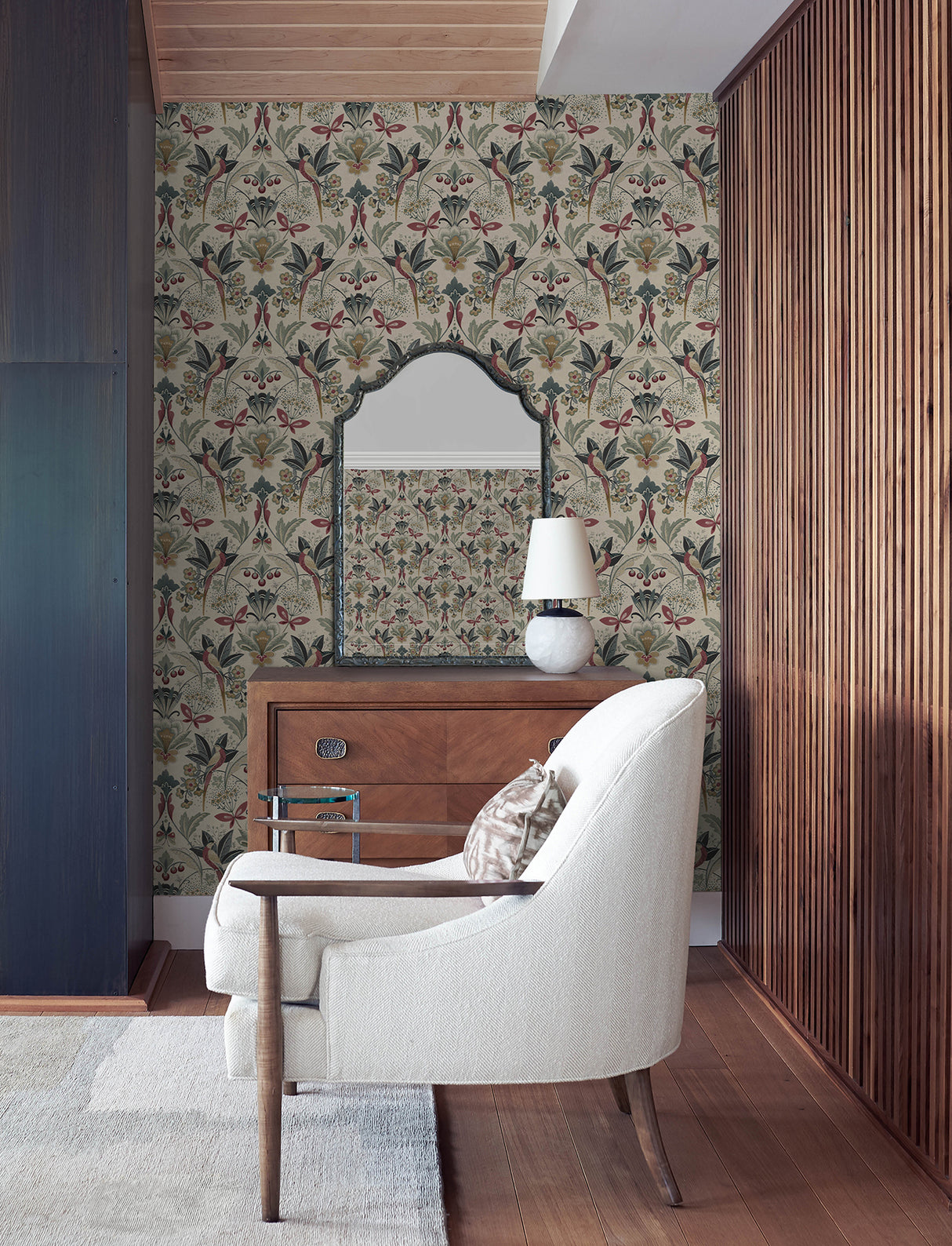 Bernadette Merlot Bohemian Garden Wilderness Bird and Botanical Damask Unpasted Non Woven Wallpaper by A-Street Prints Moderne Deco - 4198-27836