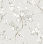 A-Street Prints Bliss Stone Blossom Wallpaper 4198-27842 - Grey and White Botanical Branch Floral Pattern on Light Grey Linen-Look Backdrop