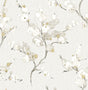 Bliss Honey Blossom Wallpaper featuring delicate white and gold blossoms on pale grey non woven background by A-Street Prints