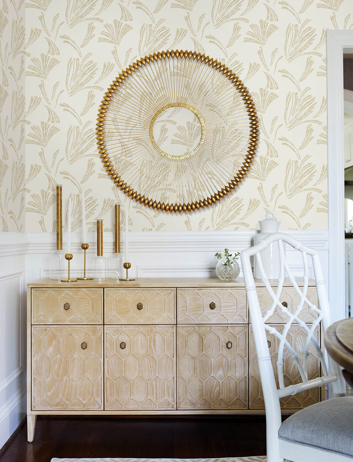 Ermine Gold by A-Street Prints Modern Abstract Metallic Ivory Fan Motif Unpasted Non Woven Strippable Washable Wallpaper Moderne Deco - 4198-83470