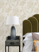 Ermine Gold by A-Street Prints Modern Abstract Metallic Ivory Fan Motif Unpasted Non Woven Strippable Washable Wallpaper Moderne Deco - 4198-83470