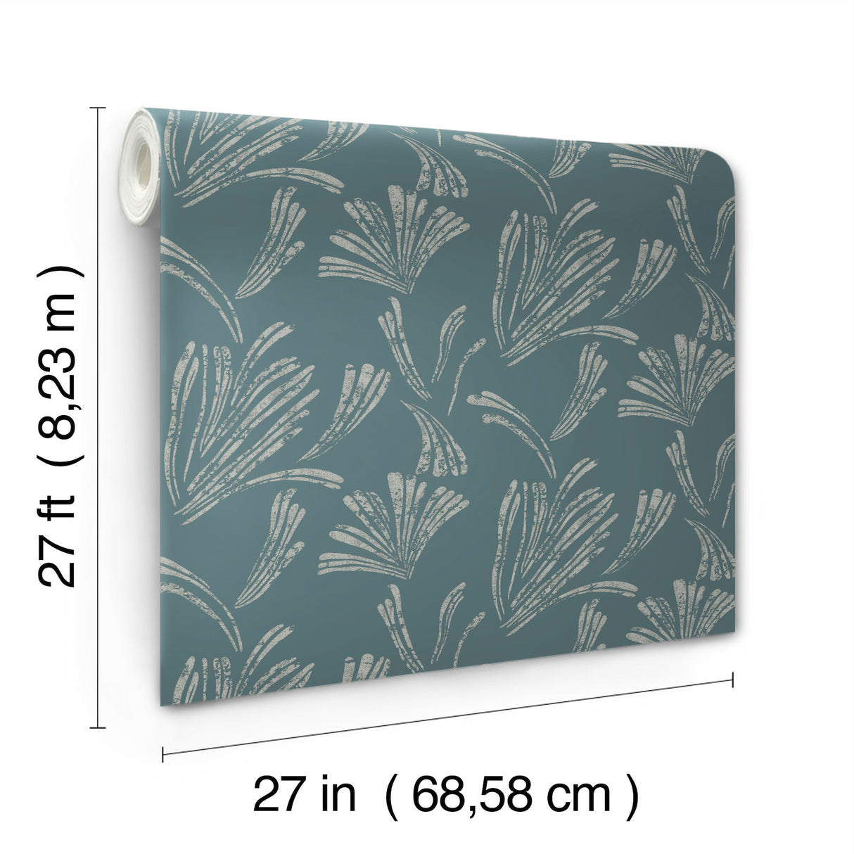 Ermine Teal and Silver by A-Street Prints Modern Abstract Metallic Fan Motif Non Woven Unpasted Wallpaper 27-in x 27-ft - 4198-83474