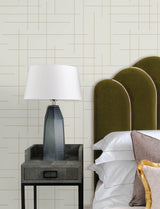Wylie Metallic Dotted Gridlines Cream and Gold Modern Abstract Unpasted Non Woven Wallpaper by A-Street Prints Moderne Deco - 4198-83475