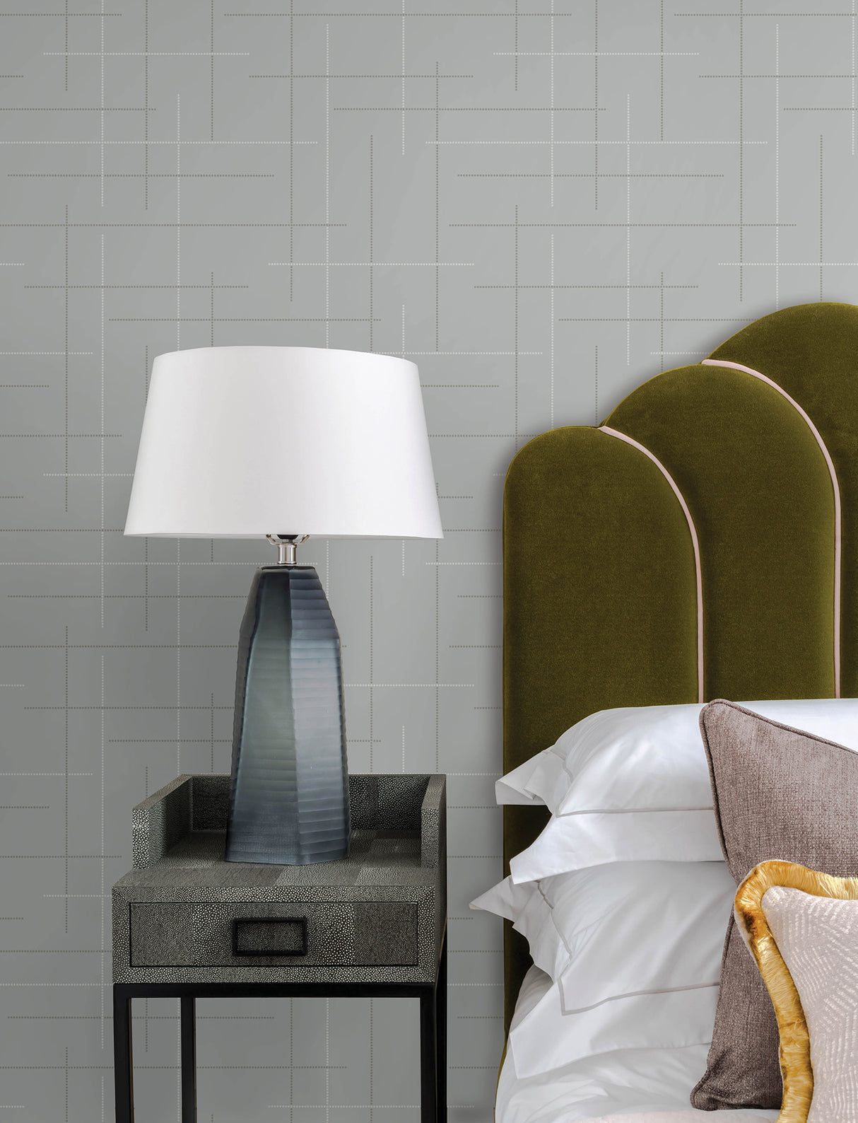 Wylie Light Blue Dotted Gridlines Wallpaper by A-Street Prints Modern Abstract Metallic Non Woven Unpasted Moderne Deco Collection - 4198-83476