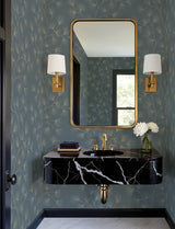 Kismine Slate Blue and Taupe Botanical Trail Wallpaper by A-Street Prints Modern Non Woven Unpasted Sidewall Moderne Deco Collection - 4198-83479