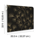 Kismine Black and Metallic Gold Botanical Trailing Leaf Non Woven Unpasted Wallpaper by A-Street Prints Moderne Deco Collection - 4198-83481