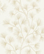 Kismine Gold Botanical Trail Wallpaper by A-Street Prints - willowy branches with delicate metallic gold fan-like leaves on a crisp off-white background