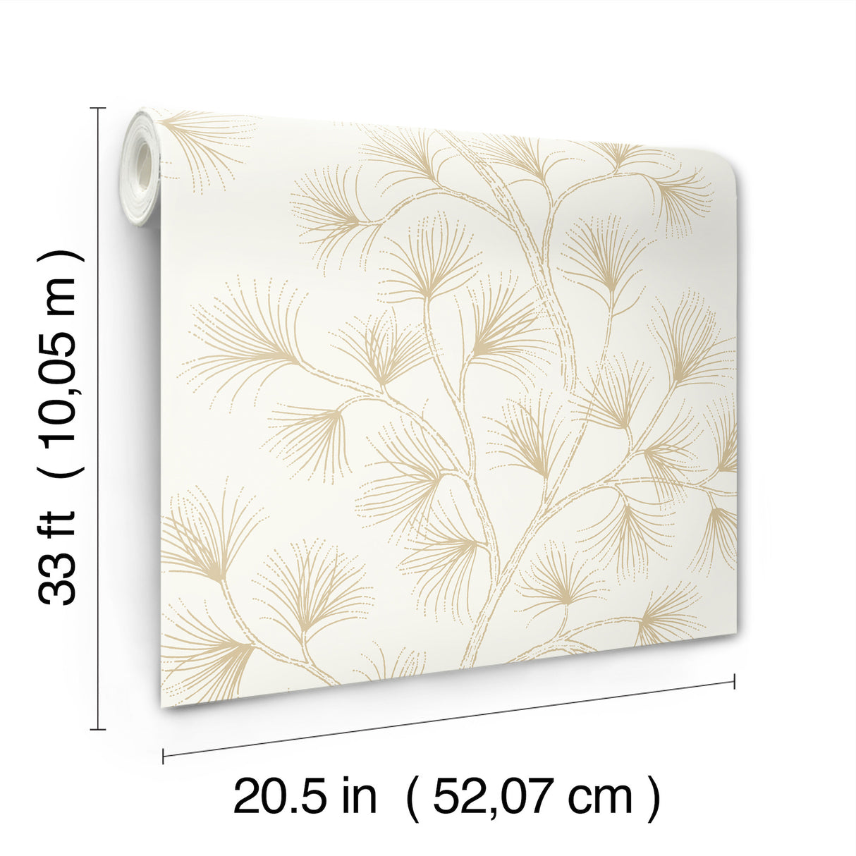 Kismine Gold Botanical Trail Wallpaper by A-Street Prints, Metallic Modern Non Woven Unpasted Sidewall, Moderne Deco Collection - 4198-83482