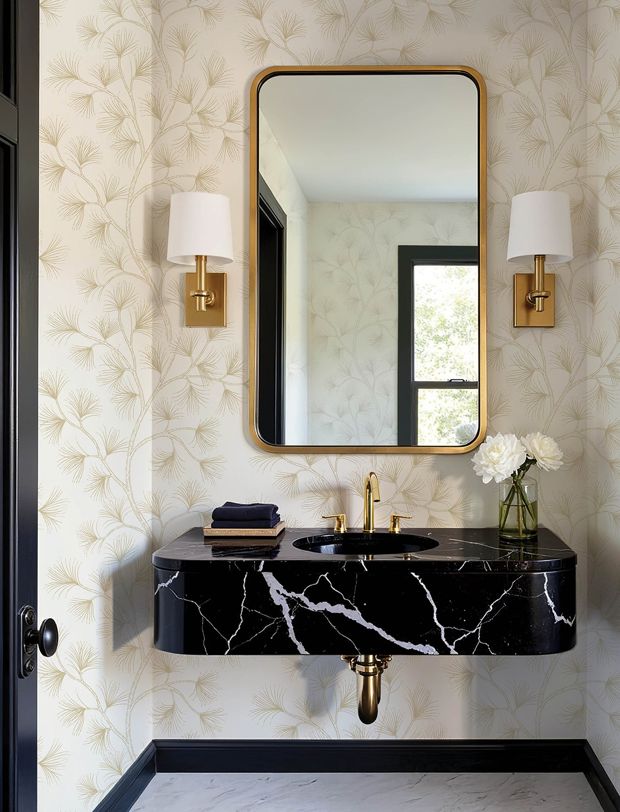 Kismine Gold Botanical Trail Wallpaper by A-Street Prints, Metallic Modern Non Woven Unpasted Sidewall, Moderne Deco Collection - 4198-83482