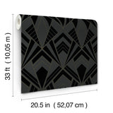 Allenby Black Flocked Wallpaper by A-Street Prints Glamorous Art Deco Diamond Geometric Non Woven Moderne Deco Collection - 4198-87401