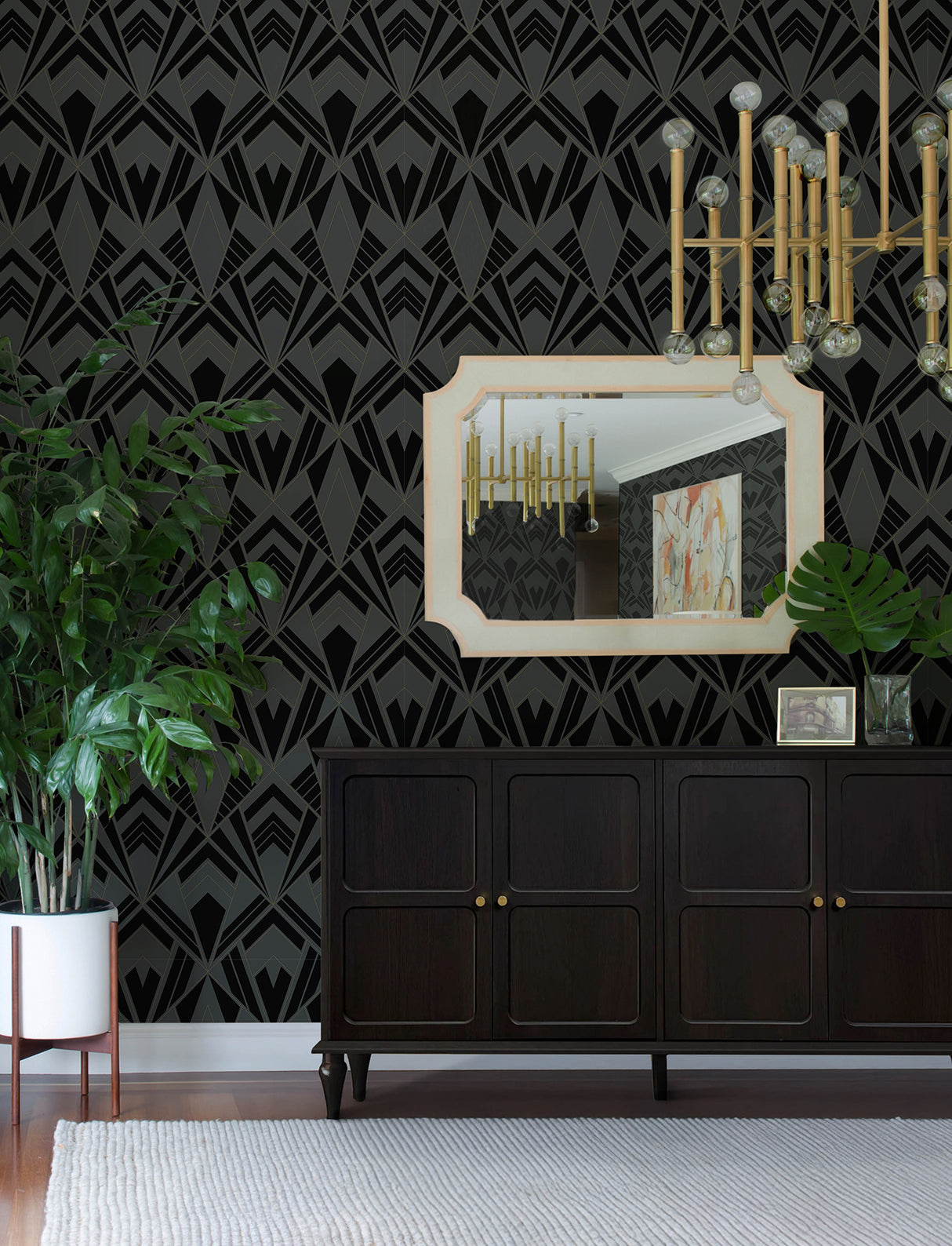 Allenby Black Flocked Wallpaper by A-Street Prints Glamorous Art Deco Diamond Geometric Non Woven Moderne Deco Collection - 4198-87401