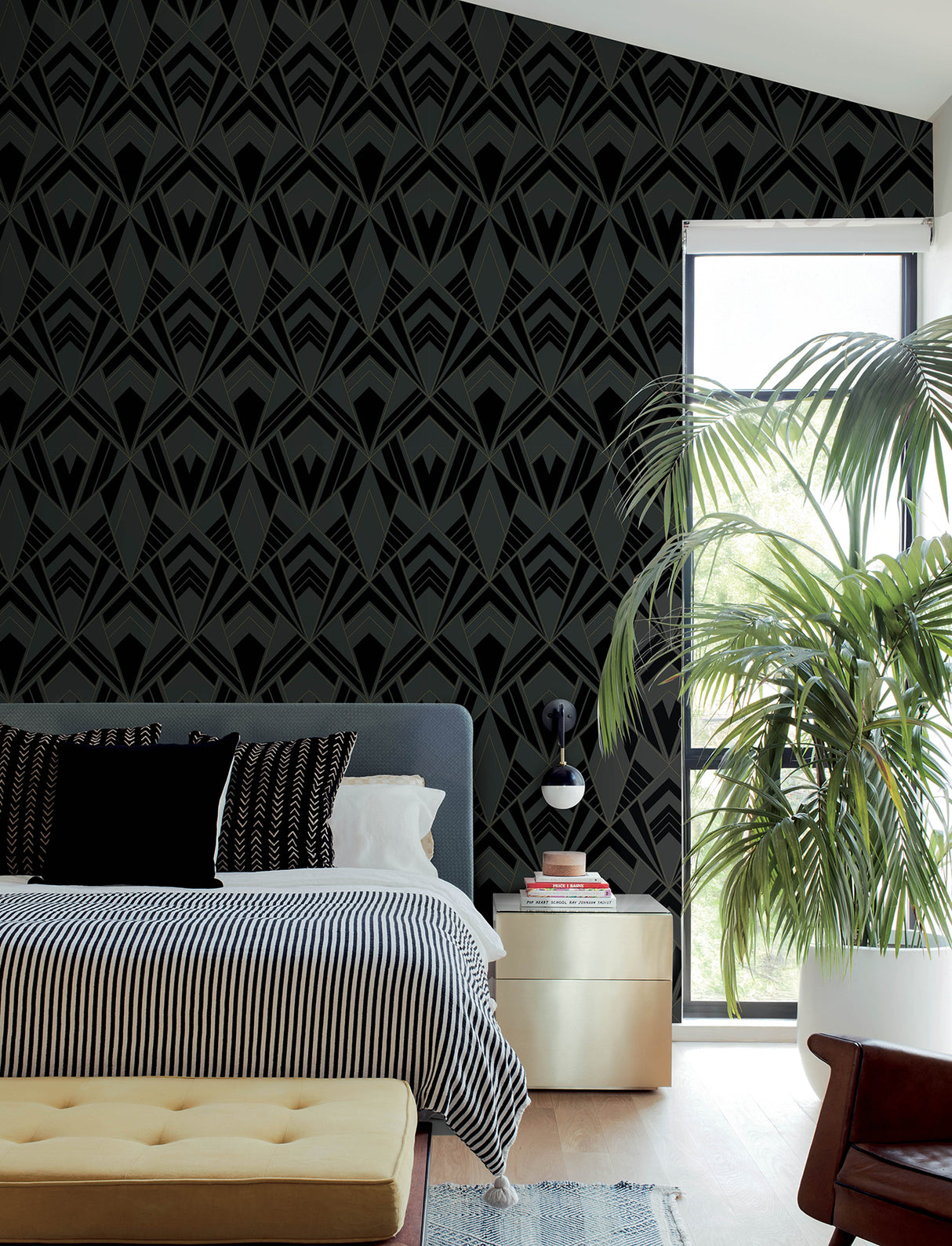 Allenby Black Flocked Wallpaper by A-Street Prints Glamorous Art Deco Diamond Geometric Non Woven Moderne Deco Collection - 4198-87401