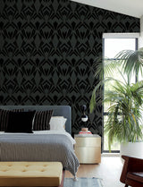 Allenby Black Flocked Wallpaper by A-Street Prints Glamorous Art Deco Diamond Geometric Non Woven Moderne Deco Collection - 4198-87401