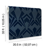 Allenby Indigo Glam Flocked Art Deco Diamond Geometric Non Woven Unpasted Wallpaper by A-Street Prints - 4198-87402
