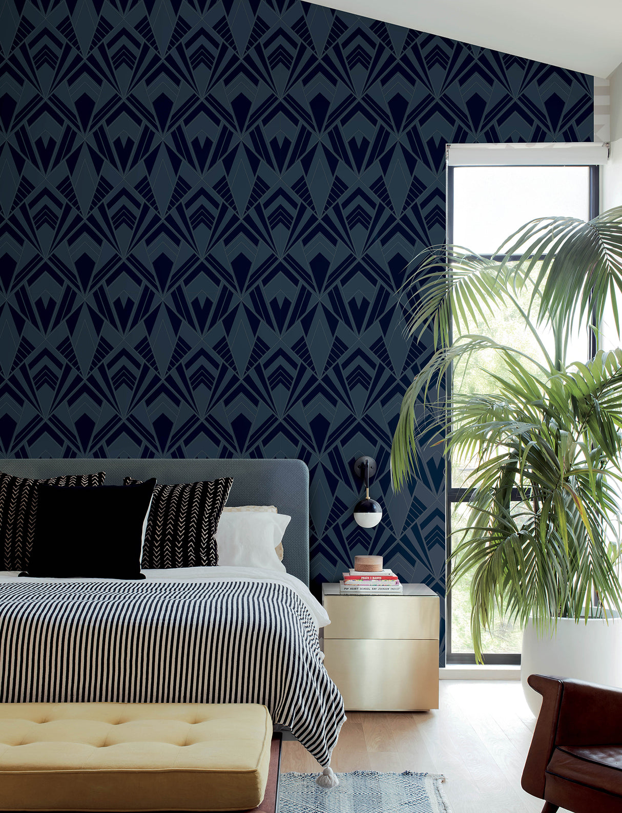 Allenby Indigo Glam Flocked Art Deco Diamond Geometric Non Woven Unpasted Wallpaper by A-Street Prints - 4198-87402