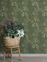 Ängslycka Dark Green Forest Botanicals Non Woven Unpasted Strippable Wallpaper by A-Street Prints Savanna Collection - 4201-20103