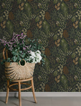 Ängslycka Black Forest Botanicals Wallpaper in Black by A-Street Prints Savanna Collection Unpasted Non Woven Botanical Sidewall - 4201-20104