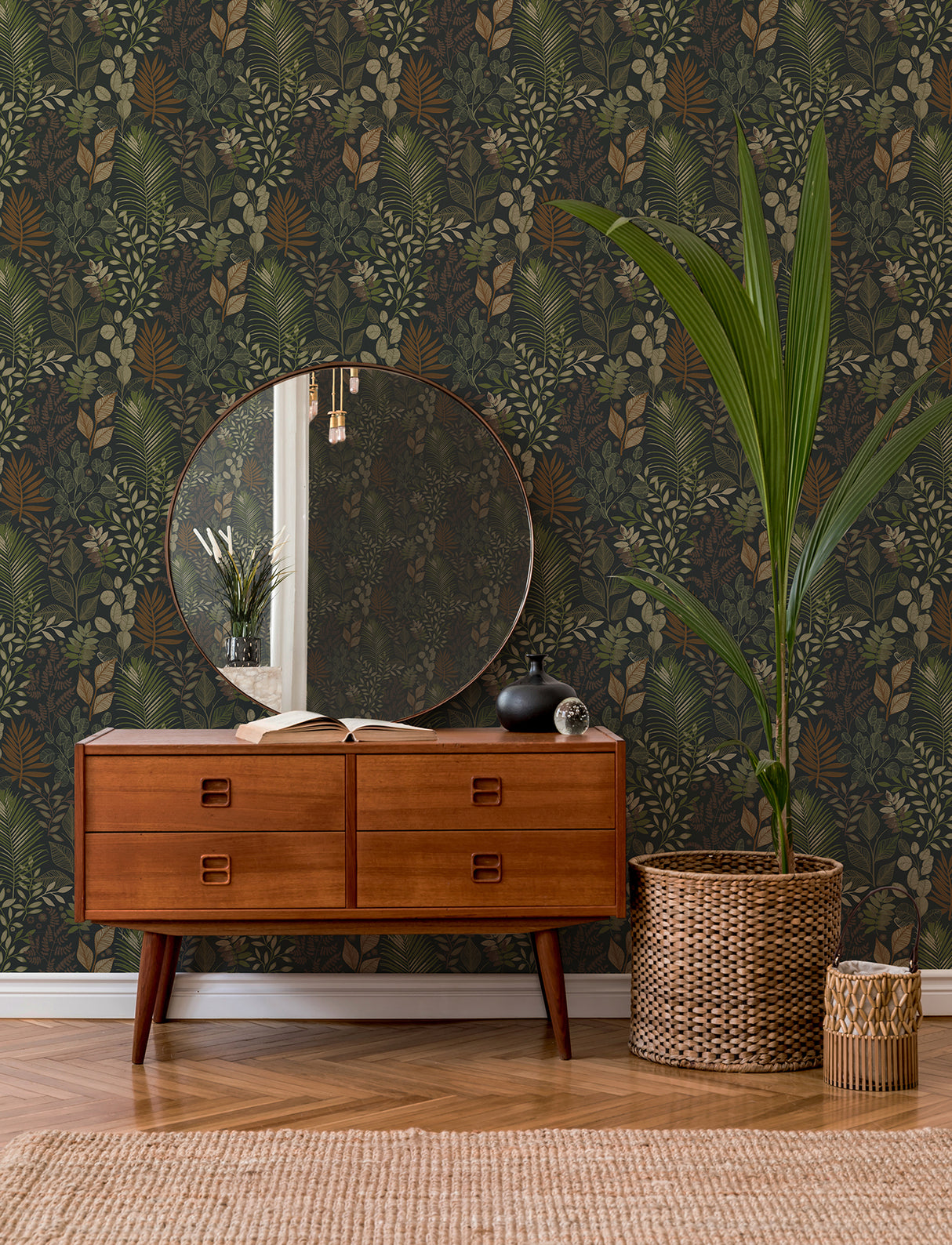 Ängslycka Black Forest Botanicals Wallpaper in Black by A-Street Prints Savanna Collection Unpasted Non Woven Botanical Sidewall - 4201-20104