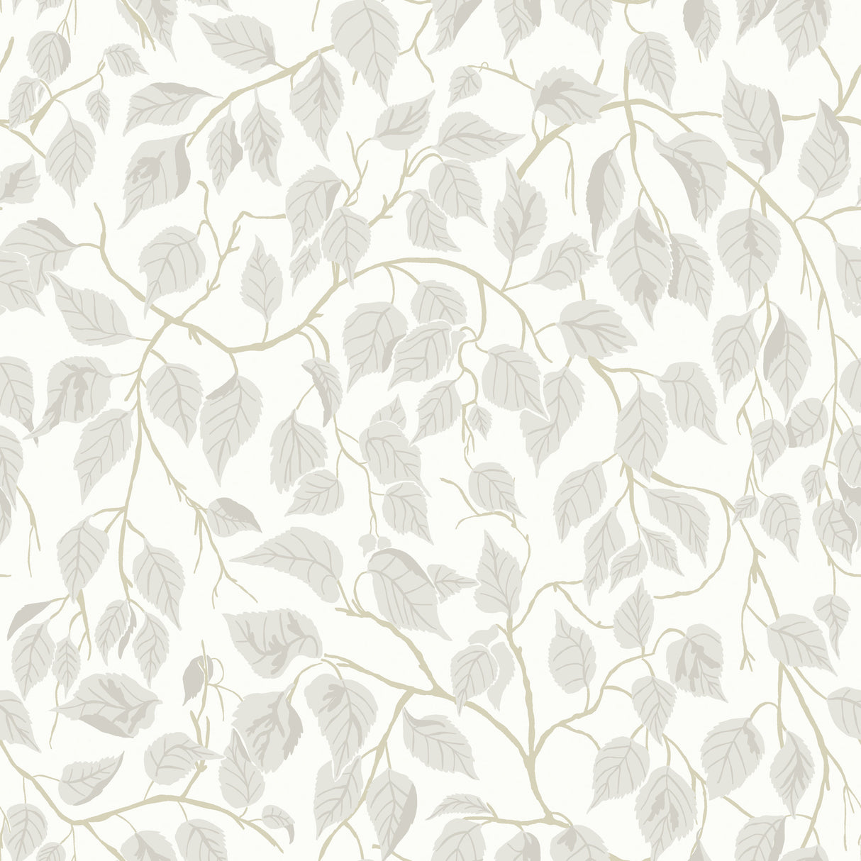 Hangbjork Dove Vine Wallpaper by A-Street Prints - grey and light brown botanical leaf pattern on white background