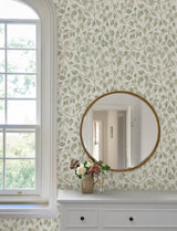 Hängbjörk Sage Vine Botanical Wallpaper in Sage Green by A-Street Prints Scandinavian Woodland Leaf Design Unpasted Non Woven - 4201-20107