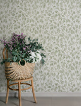 Hängbjörk Sage Vine Botanical Wallpaper in Sage Green by A-Street Prints Scandinavian Woodland Leaf Design Unpasted Non Woven - 4201-20107