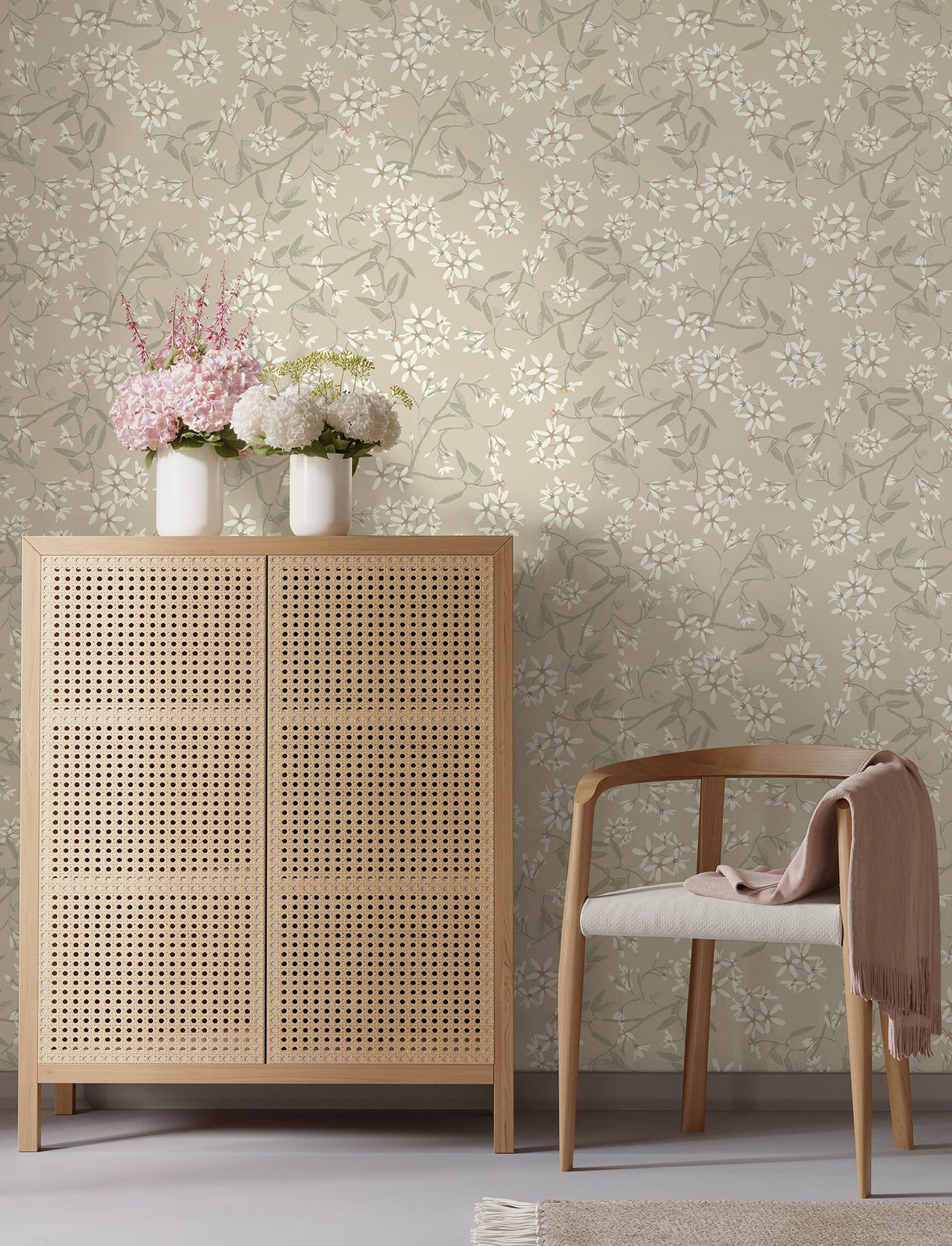 Paradis Beige Bouquet Toss Wallpaper by A-Street Prints Savanna Collection Farmhouse Botanical Floral Non Woven Unpasted Wallpaper - 4201-20112