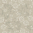 Paradis Grey Bouquet Toss Wallpaper by A-Street Prints - delicate white star-shaped blossoms with sage green leaves on a warm greige non woven background, SKU 4201-20113