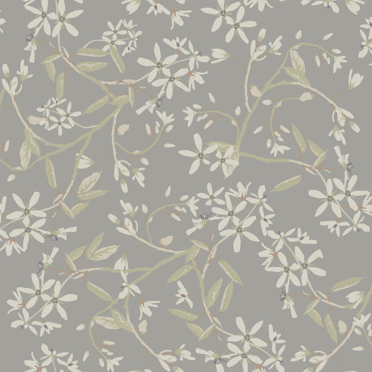 Paradis Slate Bouquet Toss Wallpaper by A-Street Prints - Farmhouse Botanical Floral Pattern on Grey Non Woven Background