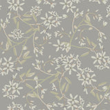 Paradis Slate Bouquet Toss Wallpaper by A-Street Prints - Farmhouse Botanical Floral Pattern on Grey Non Woven Background