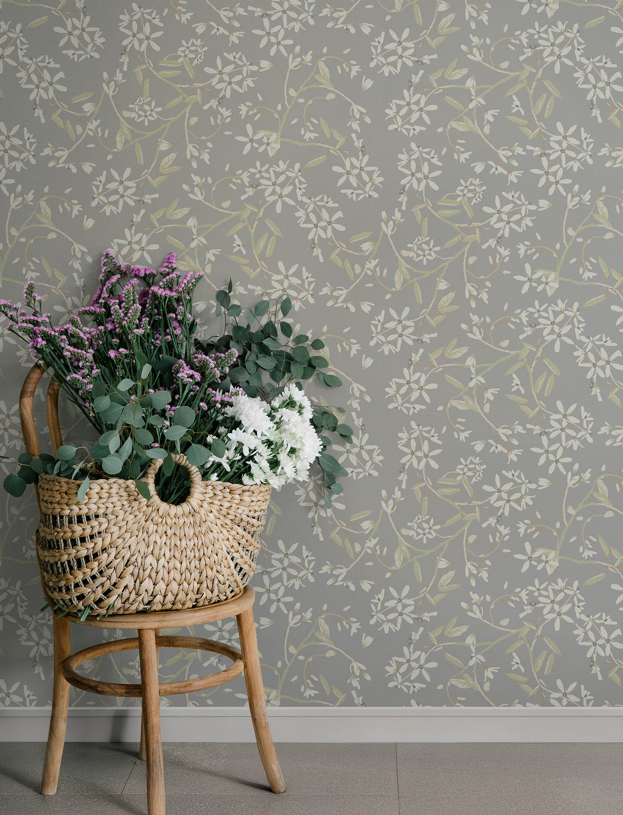 Paradis Slate Bouquet Toss by A-Street Prints Farmhouse Botanical Floral Non Woven Unpasted Wallpaper from the Savanna Collection - 4201-20114