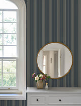 Herrgård Navy Stripe Wallpaper by A-Street Prints Traditional Pinstripe Non Woven Unpasted Strippable Wallpaper Savanna Collection - 4201-20120
