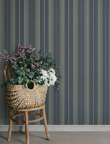 Herrgård Navy Stripe Wallpaper by A-Street Prints Traditional Pinstripe Non Woven Unpasted Strippable Wallpaper Savanna Collection - 4201-20120