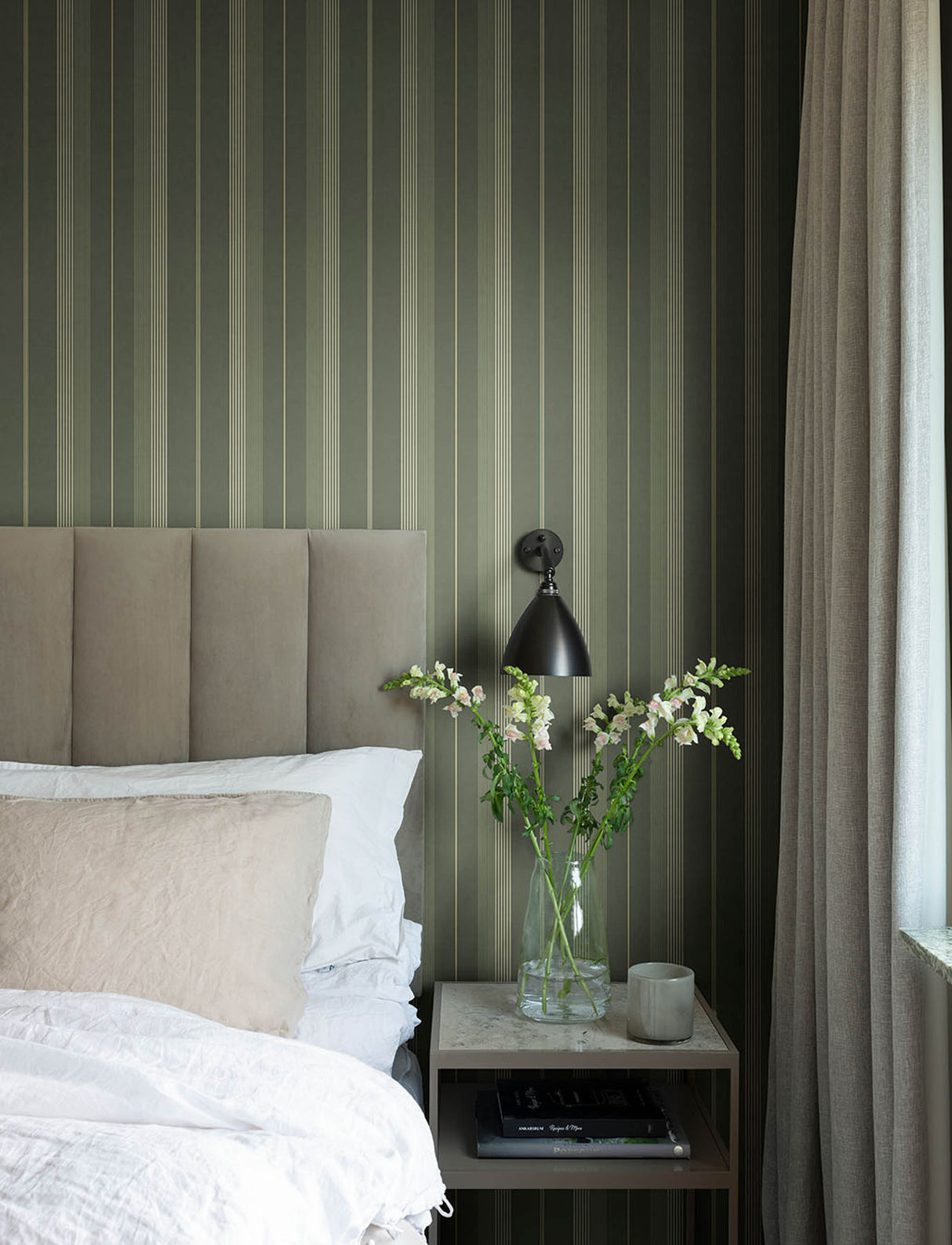 Herrgård Evergreen Stripe Wallpaper in Dark Green and Butter Yellow, Traditional Non Woven Unpasted Wallpaper by A-Street Prints - 4201-20121