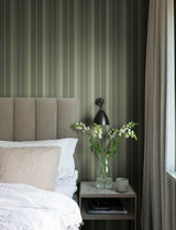 Herrgård Evergreen Stripe Wallpaper in Dark Green and Butter Yellow, Traditional Non Woven Unpasted Wallpaper by A-Street Prints - 4201-20121