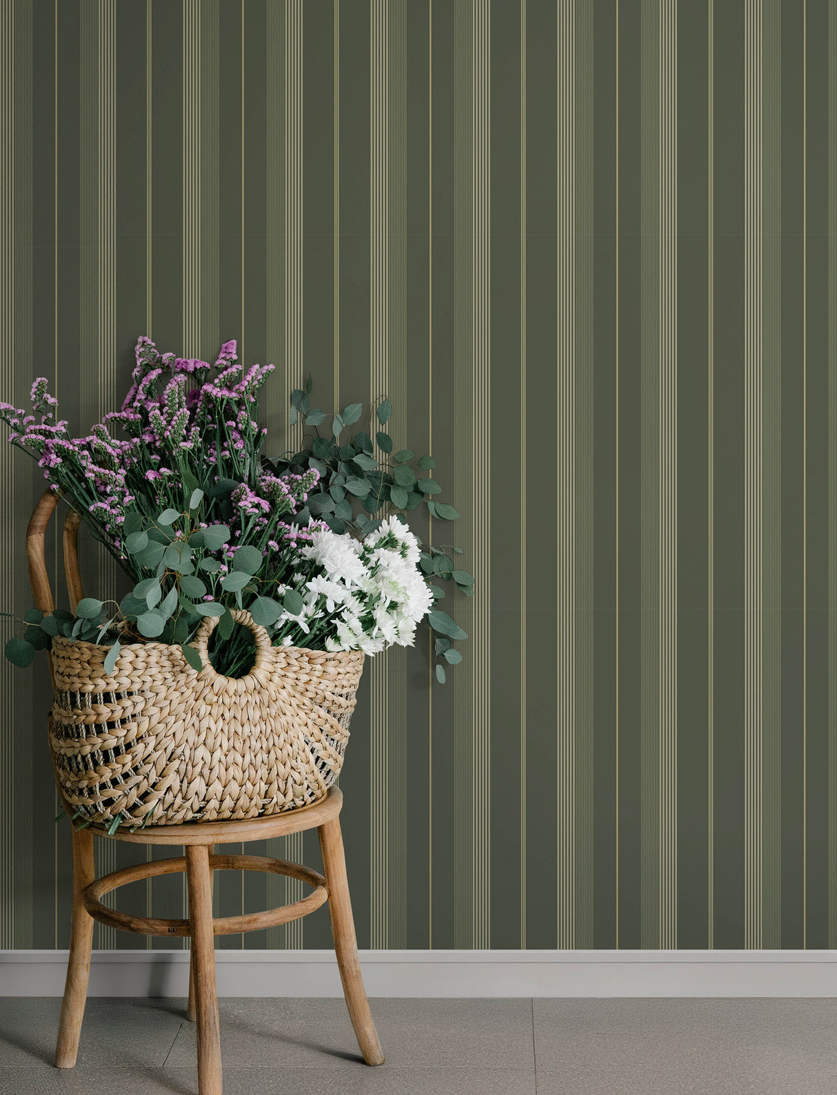 Herrgård Evergreen Stripe Wallpaper in Dark Green and Butter Yellow, Traditional Non Woven Unpasted Wallpaper by A-Street Prints - 4201-20121