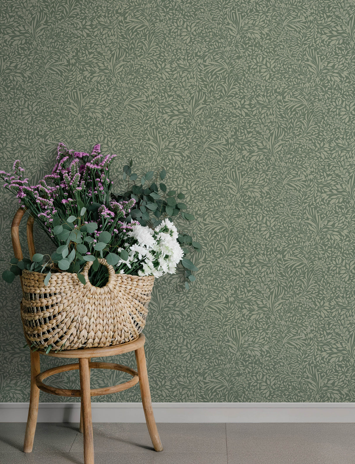 Kristina Evergreen Botanical Wallpaper Green Scandinavian Floral Non Woven Unpasted Strippable Wallpaper Roll by A-Street Prints - 4201-20129