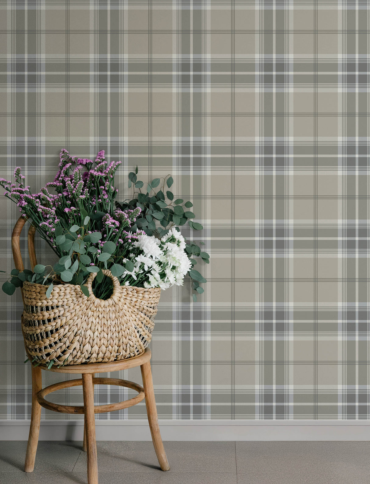 Emma Grey Plaid Wallpaper Grey by A-Street Prints Traditional Tartan Non Woven Unpasted Washable Strippable Savanna Collection - 4201-20130