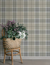 Emma Grey Plaid Wallpaper Grey by A-Street Prints Traditional Tartan Non Woven Unpasted Washable Strippable Savanna Collection - 4201-20130