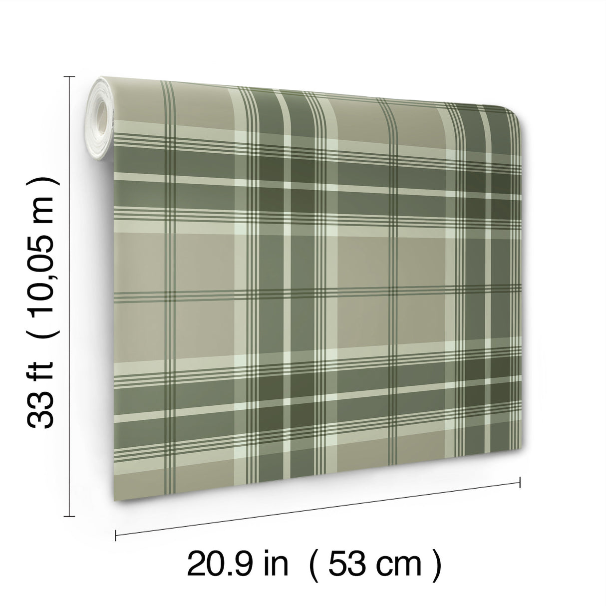Emma Evergreen Plaid Wallpaper in Rich Green, Taupe and White by A-Street Prints Traditional Tartan Non Woven Unpasted Sidewall - 4201-20131