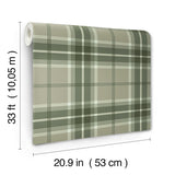 Emma Evergreen Plaid Wallpaper in Rich Green, Taupe and White by A-Street Prints Traditional Tartan Non Woven Unpasted Sidewall - 4201-20131