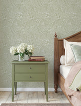 Siv Sage Botanical Wallpaper by A-Street Prints Scandinavian Twisting Leaves and Wildflowers Unpasted Non Woven Strippable Wallpaper - 4201-48003