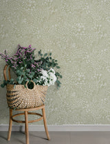 Siv Sage Botanical Wallpaper by A-Street Prints Scandinavian Twisting Leaves and Wildflowers Unpasted Non Woven Strippable Wallpaper - 4201-48003